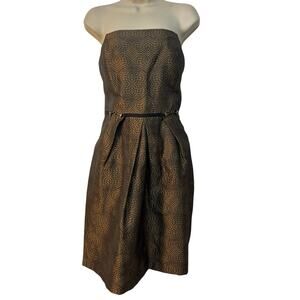 Antonio Melani Open Shoulder Jacquard Dress Color Metallic Golden Brown Size 12‎